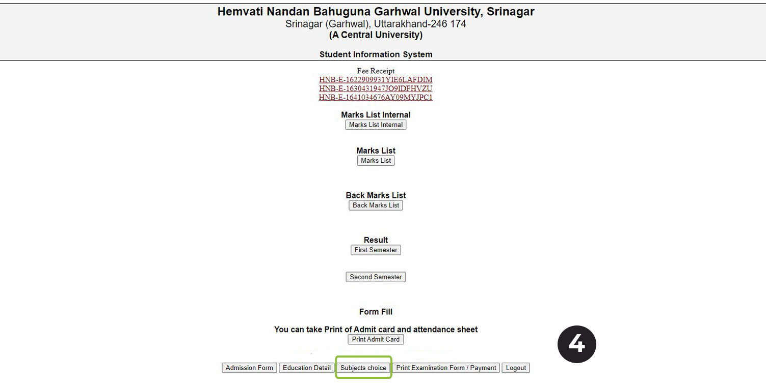 hnbgu examination form filling