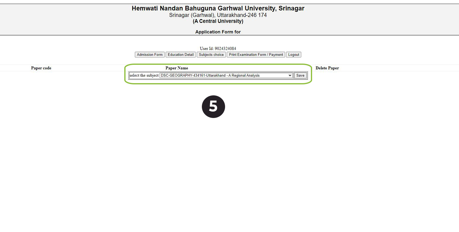 hnbgu examination form filling