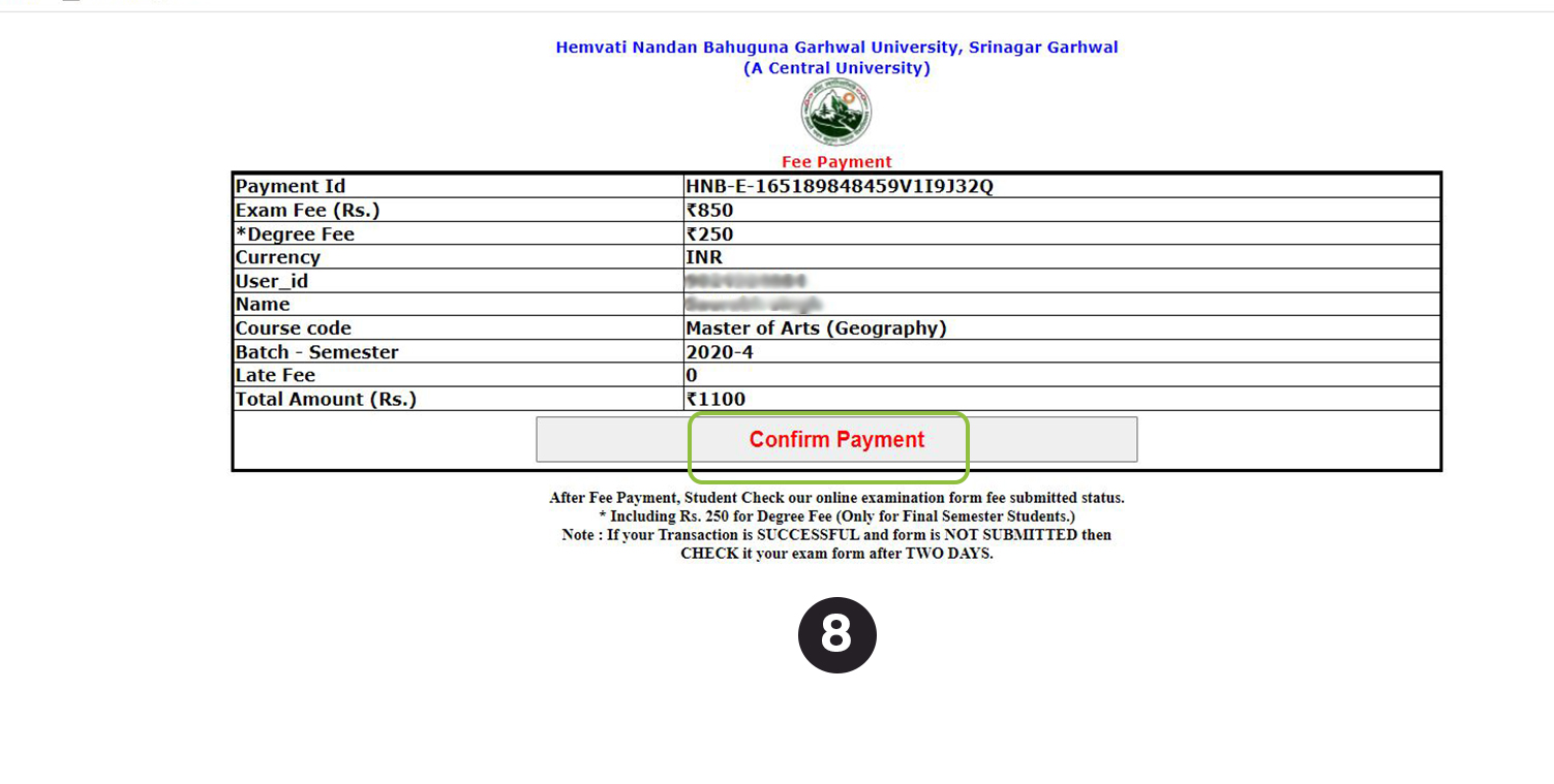 hnbgu examination form filling