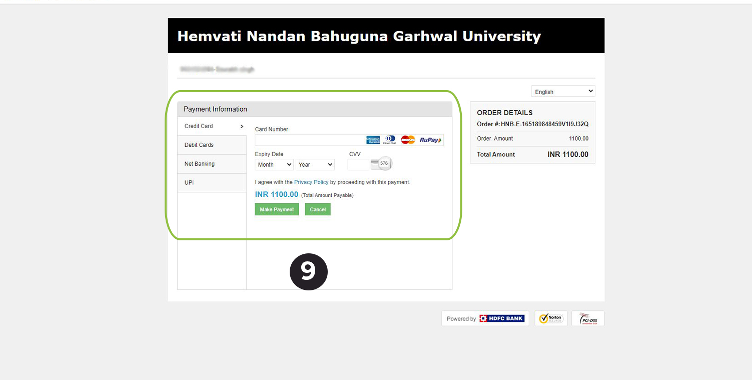 hnbgu examination form filling